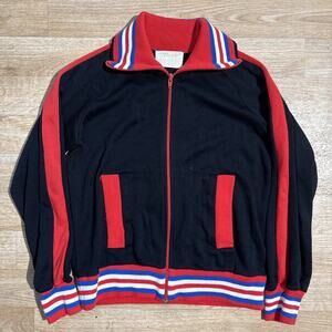 Vintage 70s Sheridan Speedo Zip Up Red Black Stripe Jacket Small Track